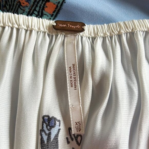 Free People Positano Printed Blouse Ivory Multi Boho Patchwork Balloon Sleeve XS - Picture 4 of 9